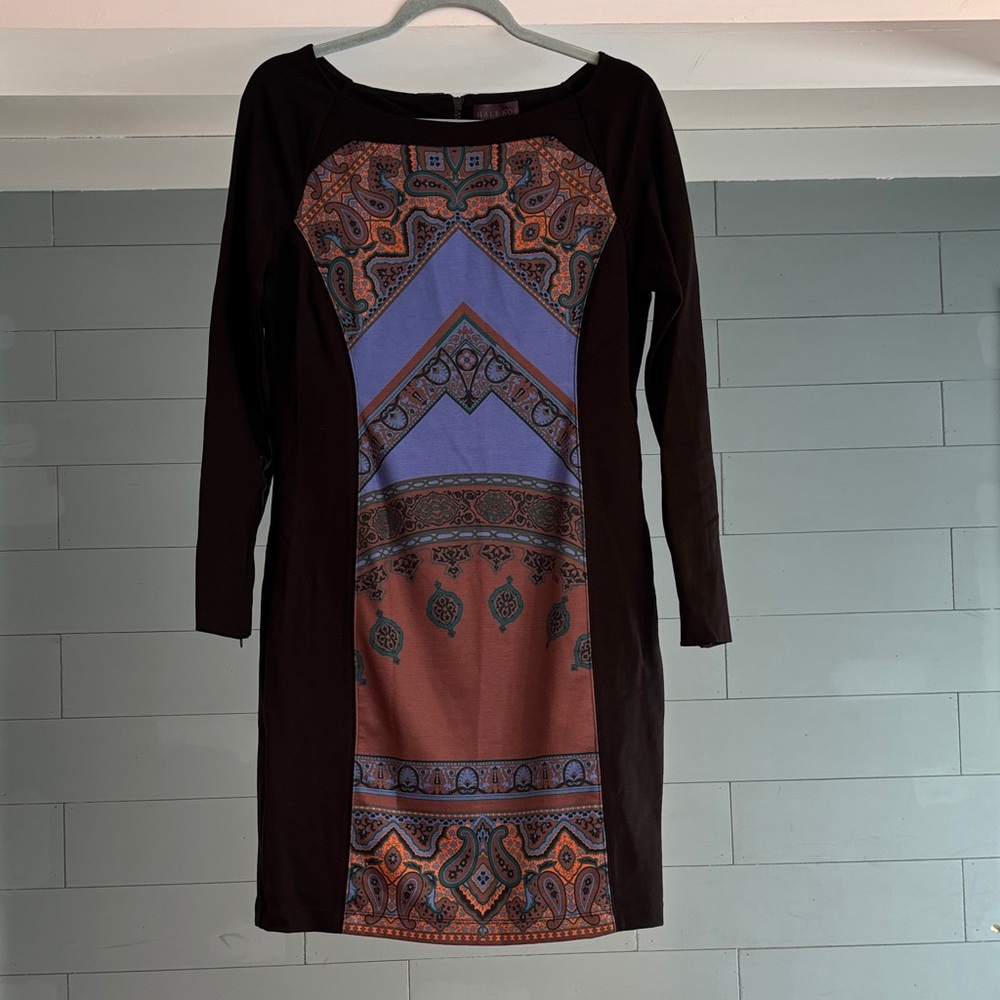Hale Bob Black and Blue Long‎ Sleeve Dress